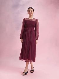 DressBerry Puff Sleeve Fit & Flare Midi Dress