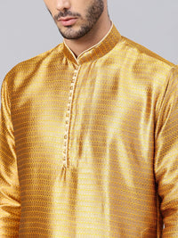 SOJANYA Lelaki Mustard Tenun Kuning Design Kurta Lurus