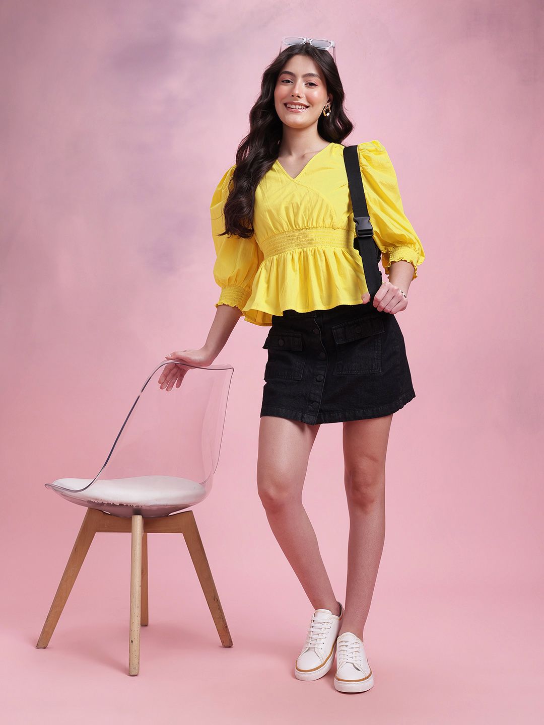DressBerry Smocked Pure Cotton Peplum Top