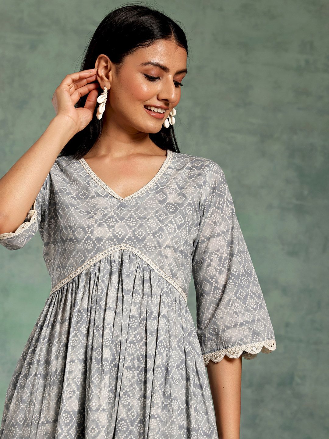 Libas Bandhani Printed Pleated Pure Cotton Kurta with Palazzos & With Dupatta
