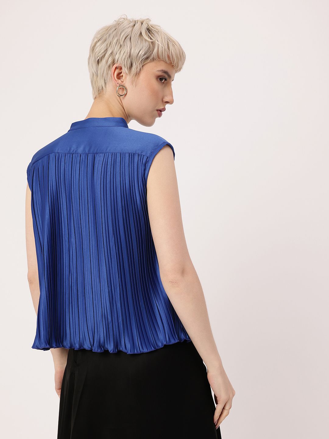 DressBerry Effortless Elegance Accordion Pleated Satin Finish A-Line Top