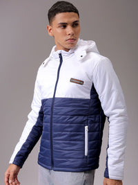 The Indian Garage Co Men Blue Colourblocked Detachable Hood Padded Jacket