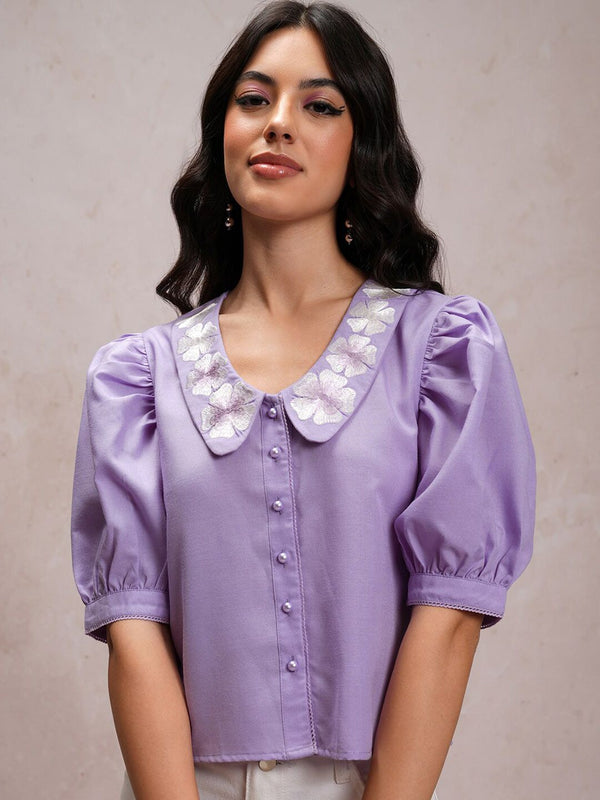 Tokyo Talkies Club Collar Puff Sleeves Casual Shirt