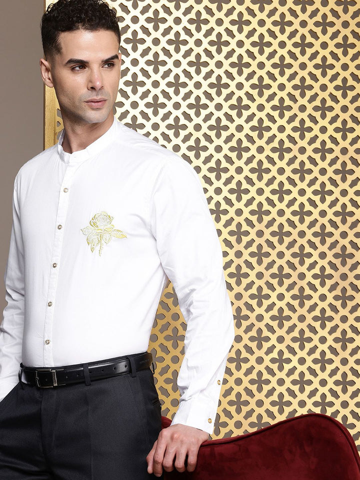 House of Pataudi Embroidered Detailed Pure Cotton Party Rozana Shirt
