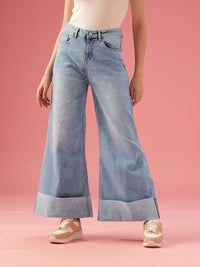 DressBerry Women Flared Mid-Rise Light Fade Stretchable Jeans