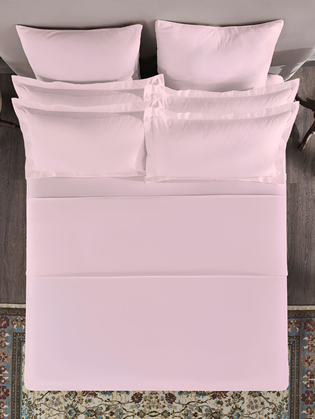 MYTRIDENT Pink 600 TC King Bedsheet with 4 Pillow Covers