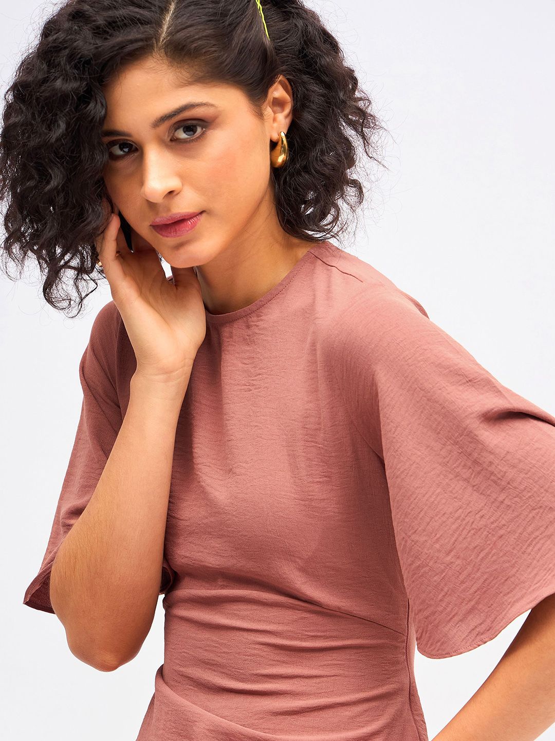 SASSAFRAS Flared Sleeve Cut Out A-Line Midi Dress