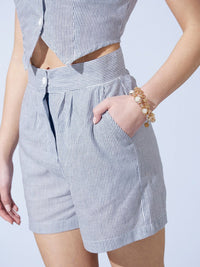 STREET 9 Striped Shirt Collar Pure Cotton Coat & Mid-Rise Shorts