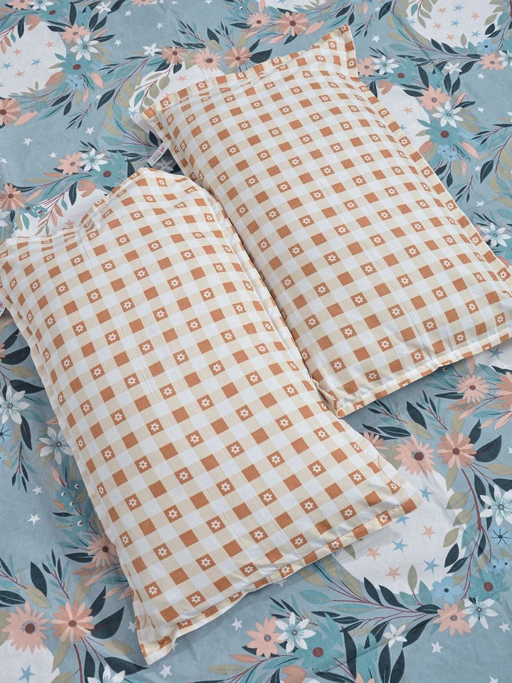 Moda Rapido X KLOTTHE Blue & Pink Floral 300 TC King Bedsheet with 2 Pillow Covers