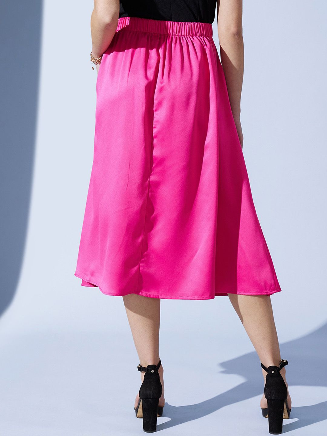 STREET 9 Fuchsia Satin A-Line Midi Skirt