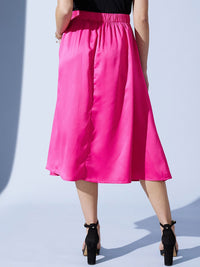 STREET 9 Fuchsia Satin A-Line Midi Skirt