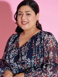 Berrylush Curve Plus Size Floral Print Tie Ups Wrap Top