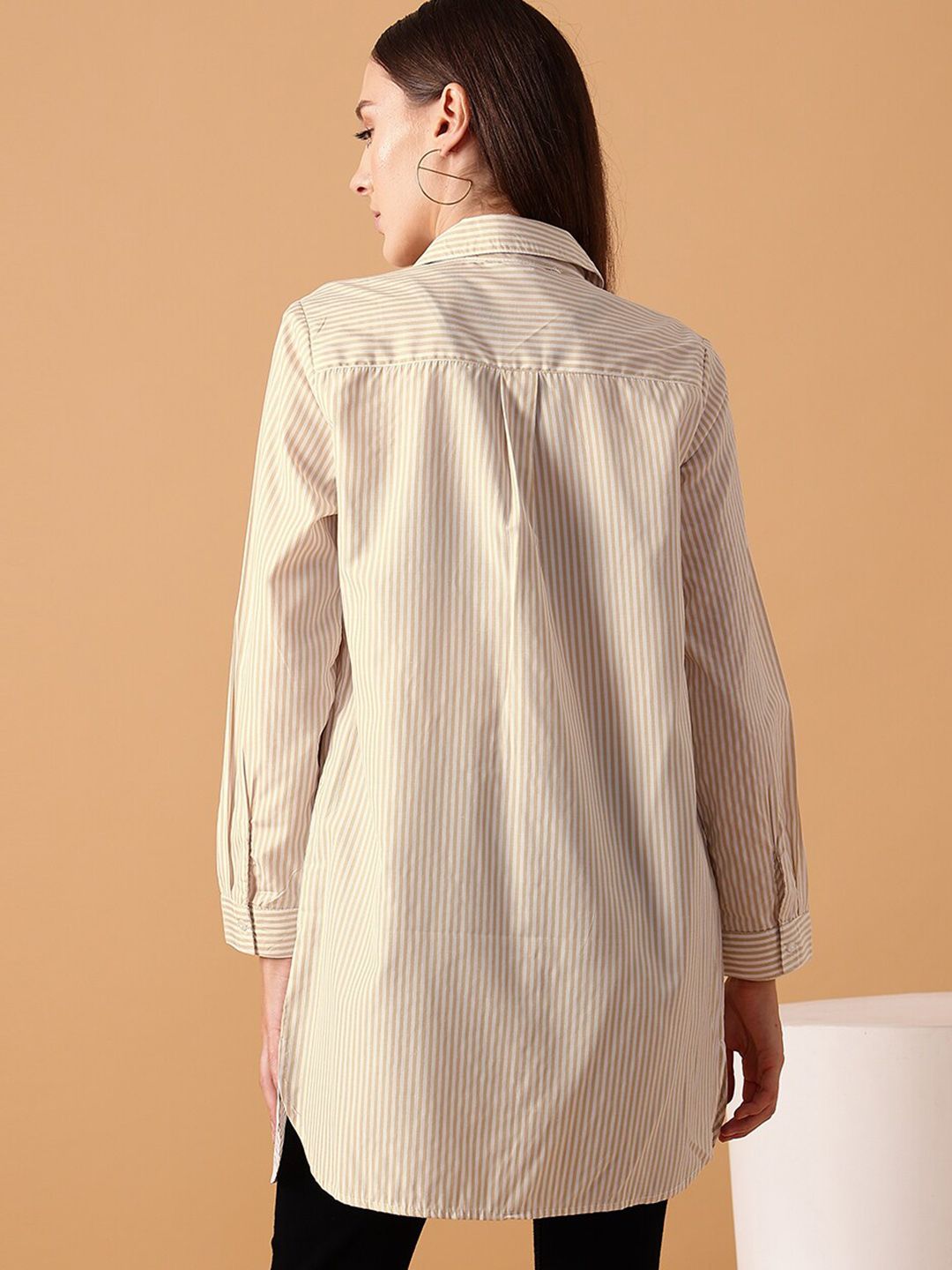 STREET 9 Striped Comfort Longline Cotton Oversized Casual Shirt
