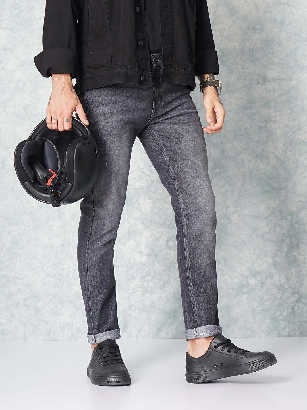 The Indian Garage Co Men Grey Slim Fit Low-Rise Low Distress Stretchable Jeans