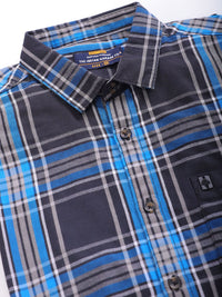 The Indian Garage Co Men Black & Blue Checked Pure Cotton Casual Shirt