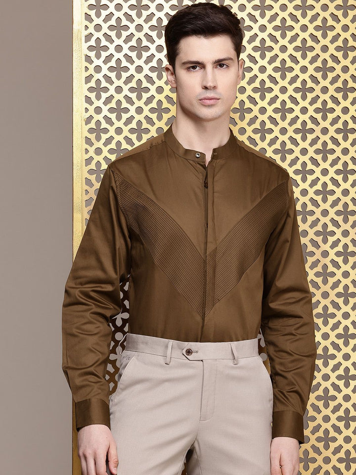 House of Pataudi Pure Cotton Pleated Party Shirt