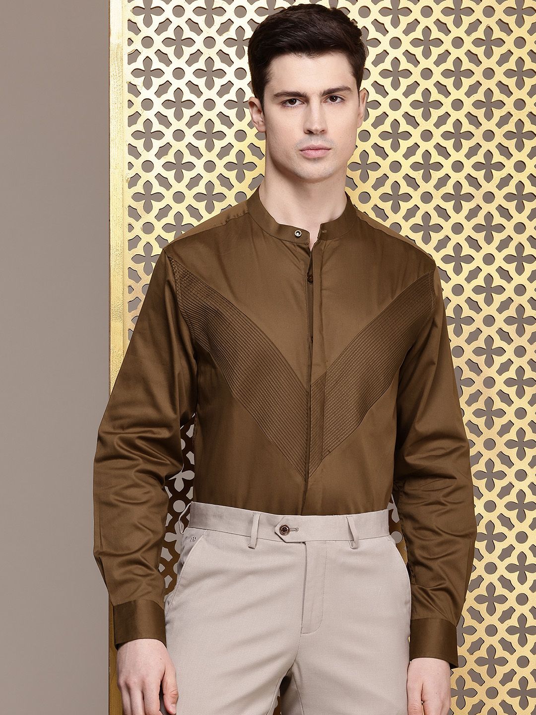 House of Pataudi Pure Cotton Pleated Party Shirt