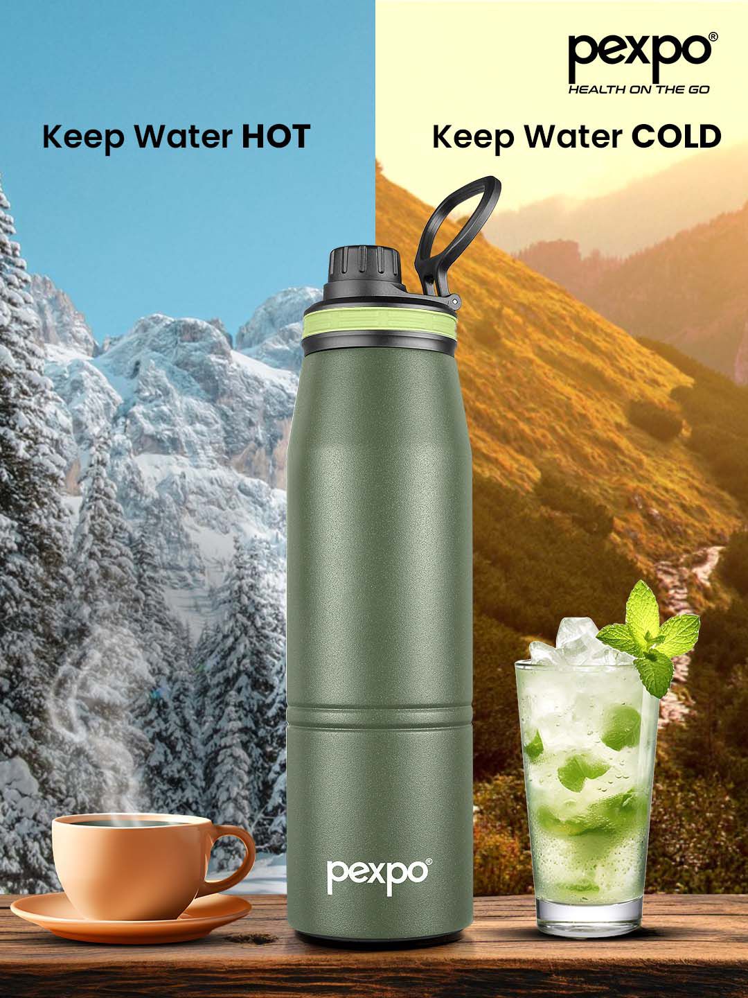 Pexpo Altros Green Double wall Thermosteel Hot and Cold Flask Water Bottle 740ml