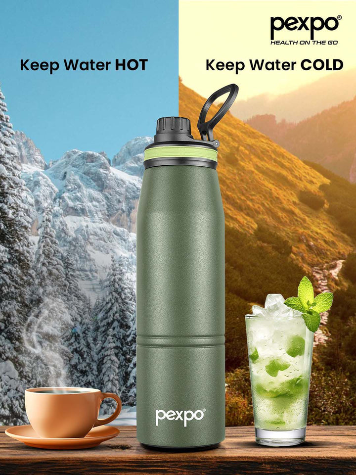Pexpo Altros Green Double wall Thermosteel Hot and Cold Flask Water Bottle 740ml