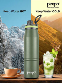 Pexpo Altros Green Double wall Thermosteel Hot and Cold Flask Water Bottle 740ml