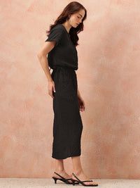 all about you Seersucker Effect Tie-Up Detail Top with Midi A-Line Skirt