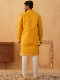 Jompers Floral Yoke Design Sequinned Regular Kurta with Pyjamas & Embroidered Waistcoat