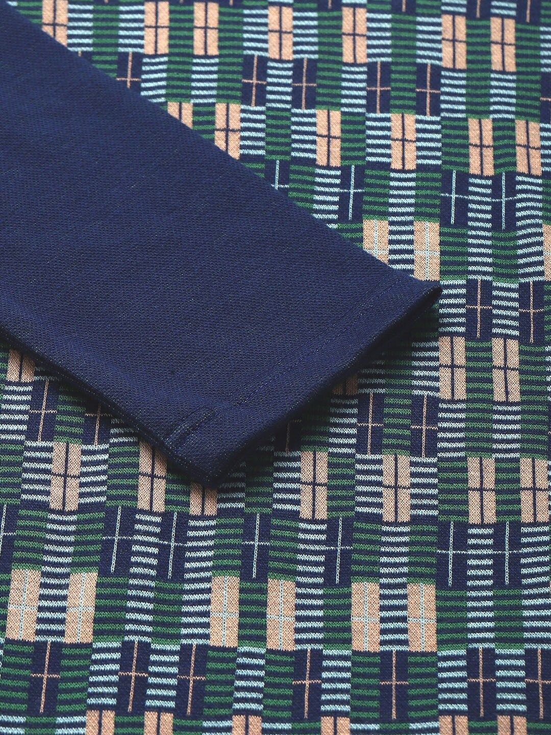 Aurelia Women Blue Geometric Print Cotton Blend Straight Kurta