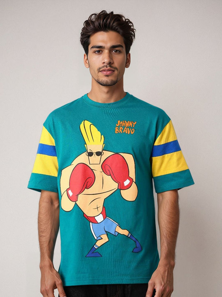 The Indian Garage Co Men Johnny Bravo Graphic Printed Round Neck Cotton Oversized T-shirt