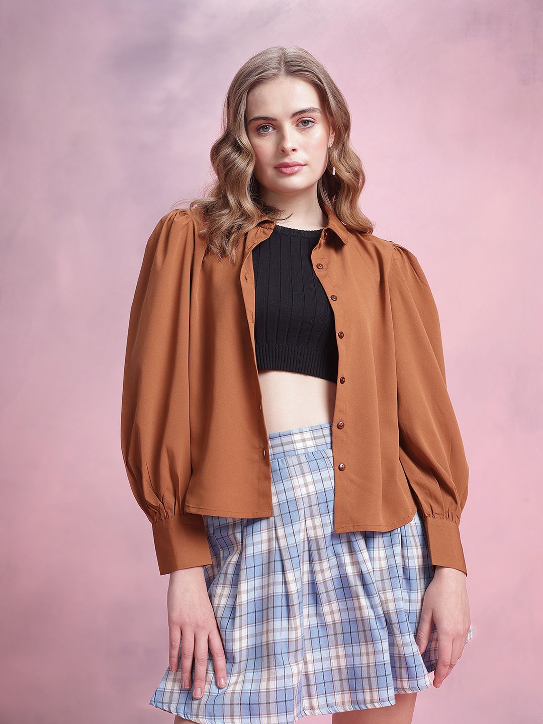 DressBerry Puff Sleeves Solid Shirt