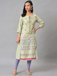 W Women Floral Printed Tie-Up Neck Kurta