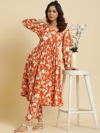 W Floral Printed V-Neck Empire Kurta with Trousers