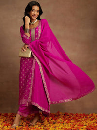 Libas Ethnic Motifs Embroidered Sequinned Straight Kurta With Trousers & Dupatta