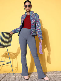 SASSAFRAS Women Purple & White Floral Print Padded Jacket