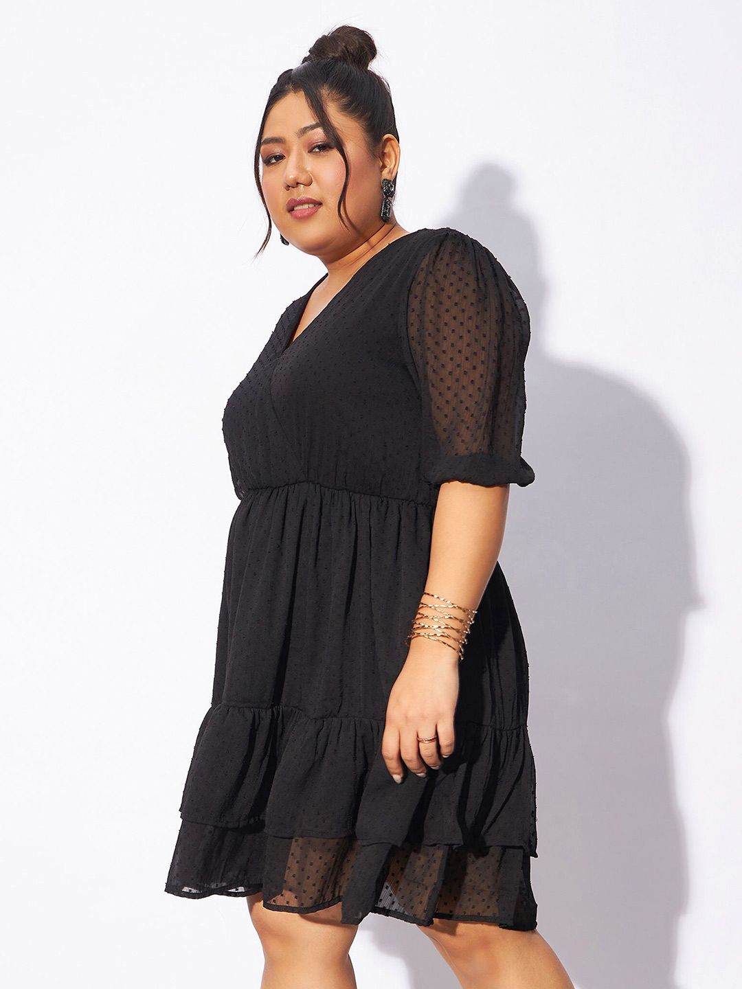 SASSAFRAS Curve Plus Size V-Neck Fit & Flare Dress