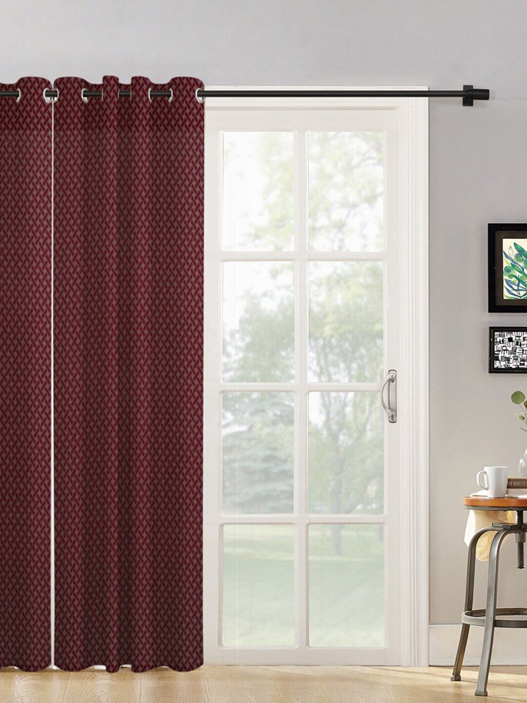 HOSTA HOMES Maroon Geometric Long Door Curtain
