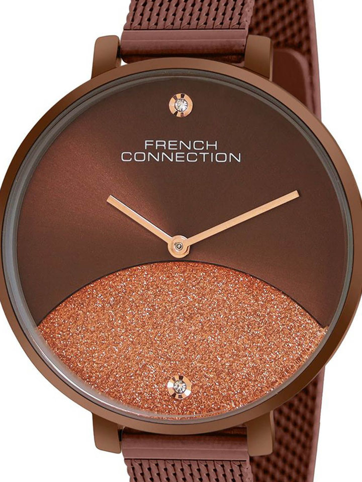 French Connection Women Embellished Dial & Stainless Steel Bracelet Style Straps Analogue Watch FCN089BRGM