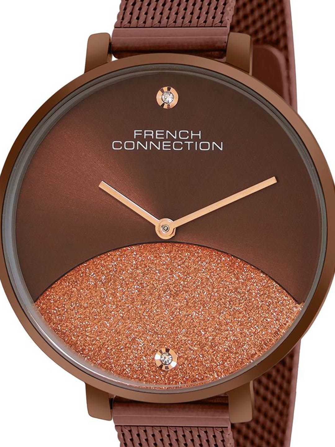 French Connection Women Embellished Dial & Stainless Steel Bracelet Style Straps Analogue Watch FCN089BRGM