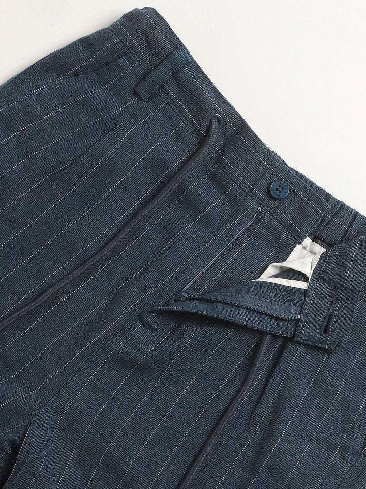 THE BEAR HOUSE Men Striped Tapered Fit Pleated Trousers