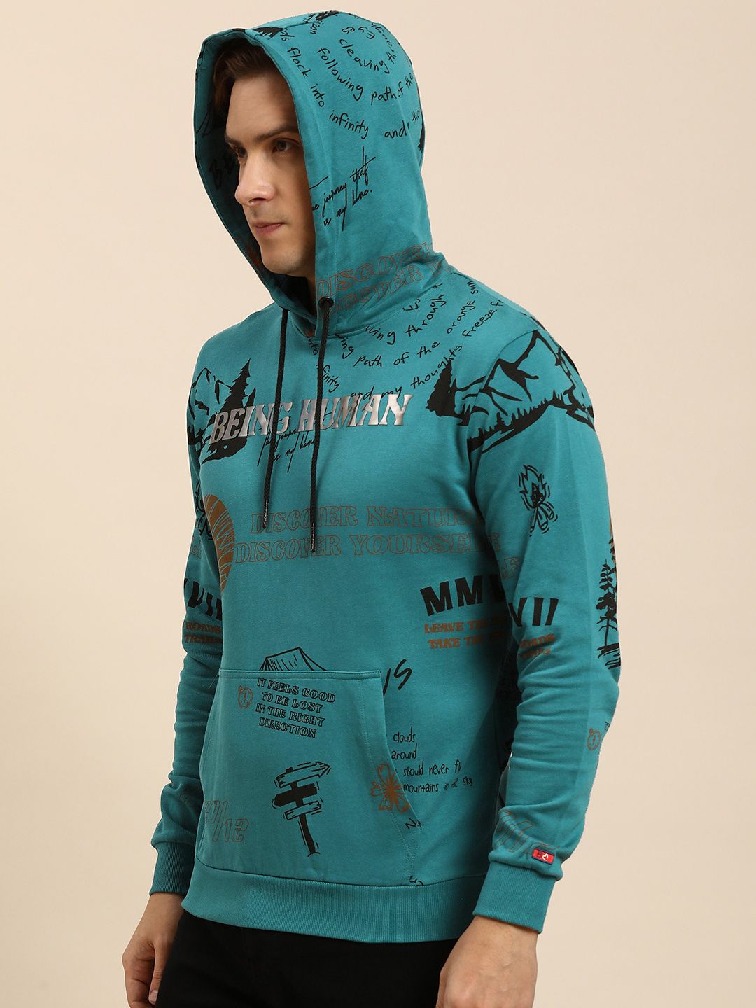 Being Human Men Graphic Printed Pure Cotton Hooded Sweatshirt