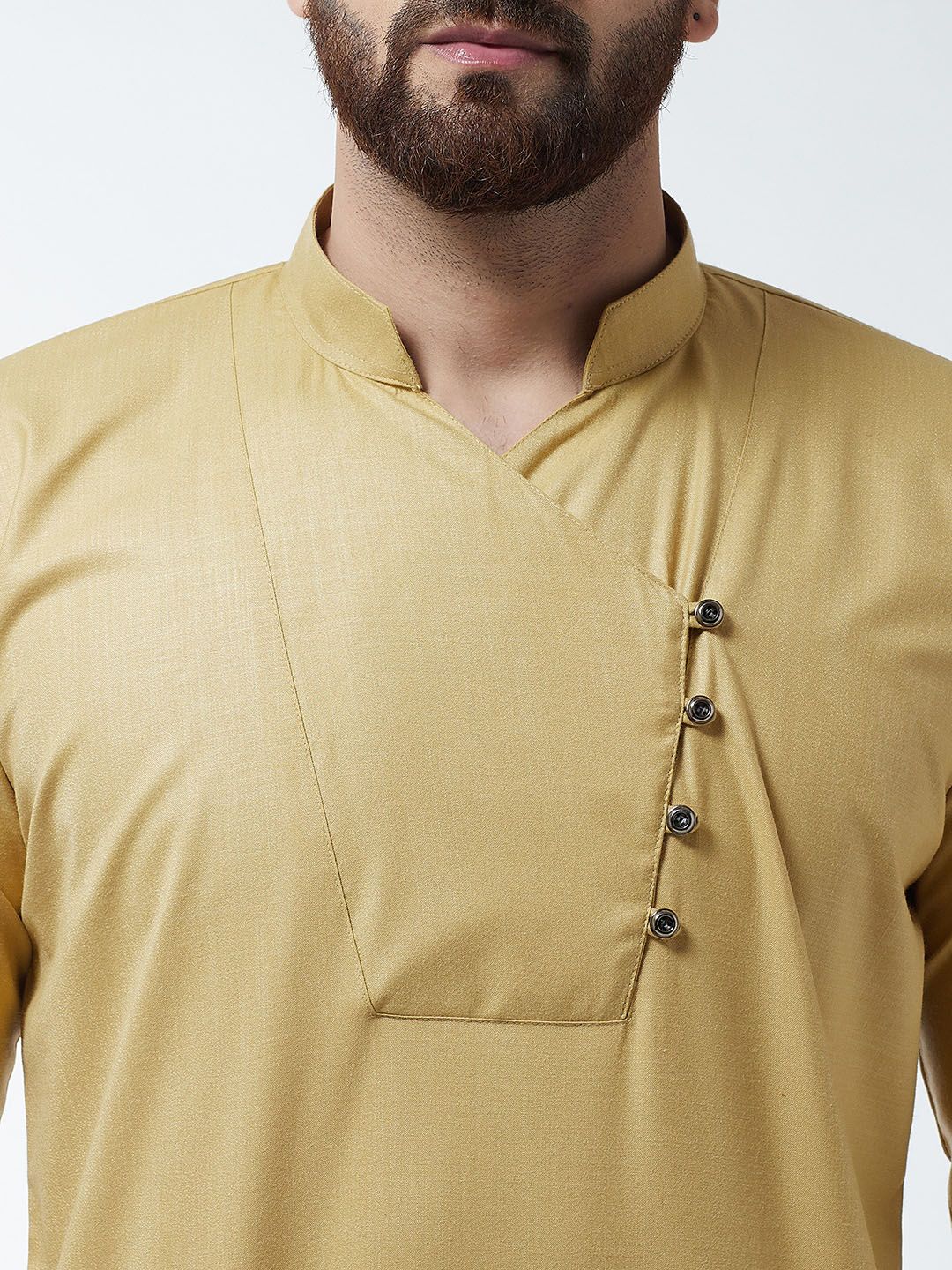 SOJANYA Men Gold-Coloured Solid Straight Kurta