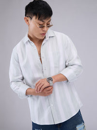 VASTRADO Men Classic Cutaway Collar Vertical Striped Cotton Slim Fit Casual Shirt
