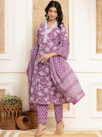 Varanga Floral Printed Regular Straight Kurta with Trouser & with Dupatta