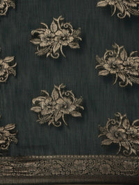 Saree mall Green Floral Linen Blend Banarasi Saree