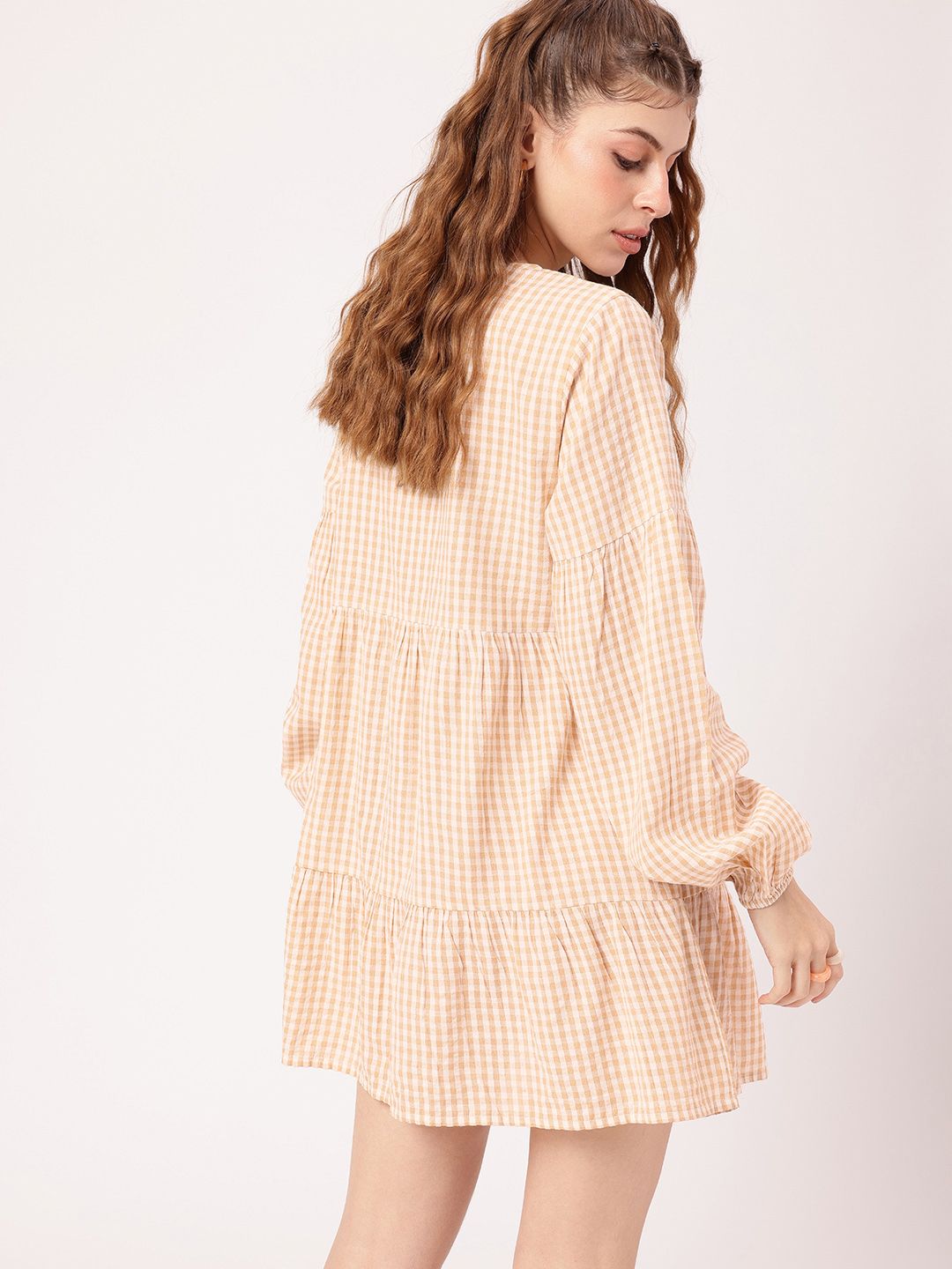 DressBerry Preppy Chic Checked Tie-Up Neck A-line Mini Dress