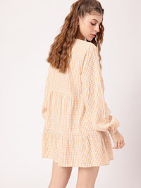 DressBerry Preppy Chic Checked Tie-Up Neck A-line Mini Dress
