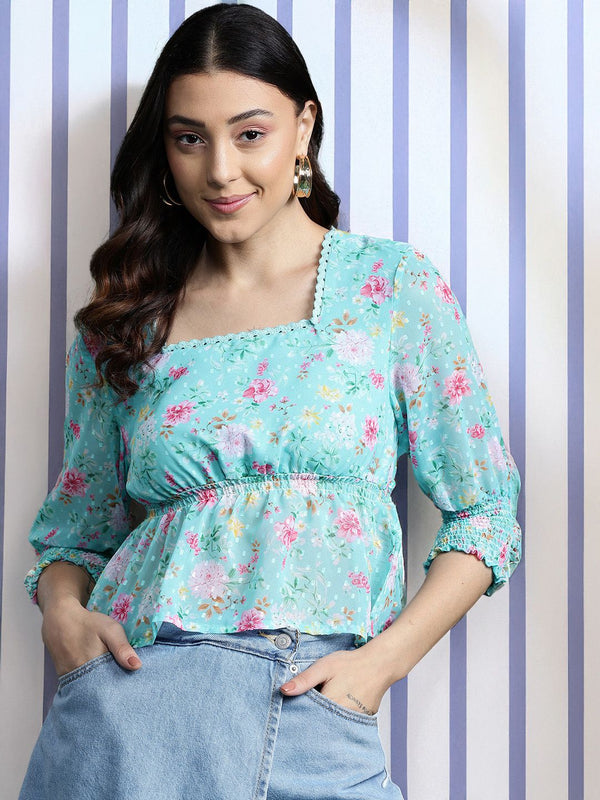 DressBerry Floral Print Cinched Waist Top