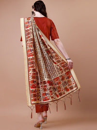 KALINI Striped Embroidered Boat Neck Straight Kurta With Trousers & Dupatta