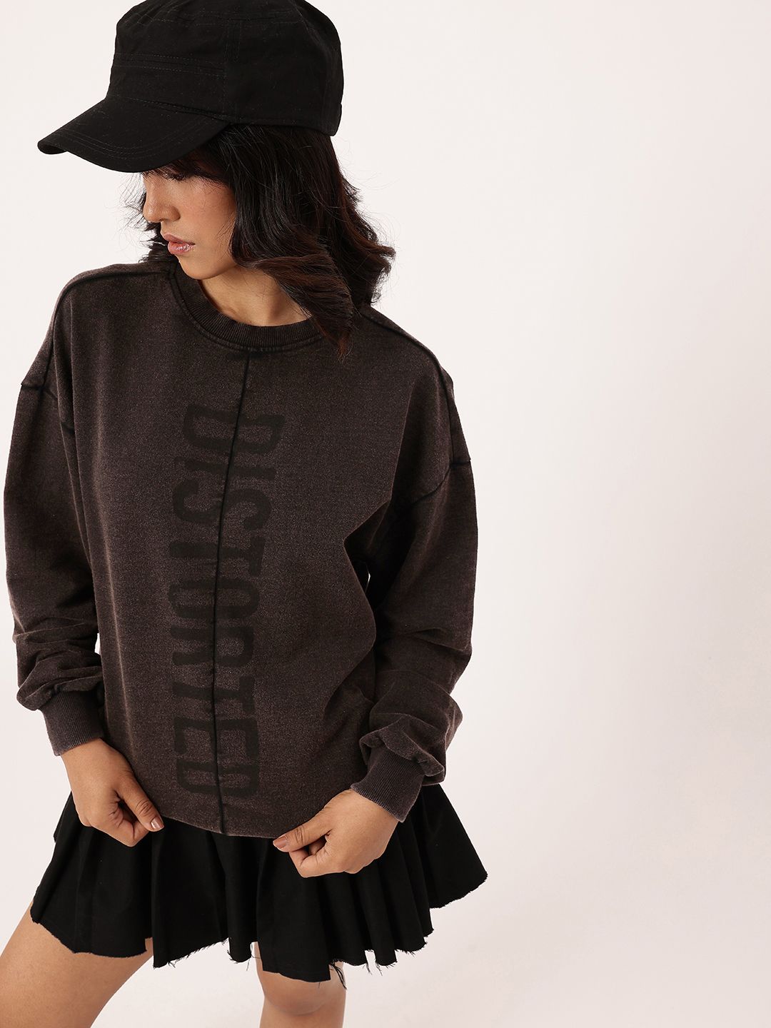 DressBerry Typography Printed Cotton Terry Oversized Sweatshirt