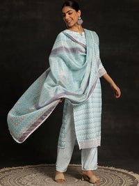 Libas Chevron Printed Regular Thread Work Kurta with Trouser & Dupatta