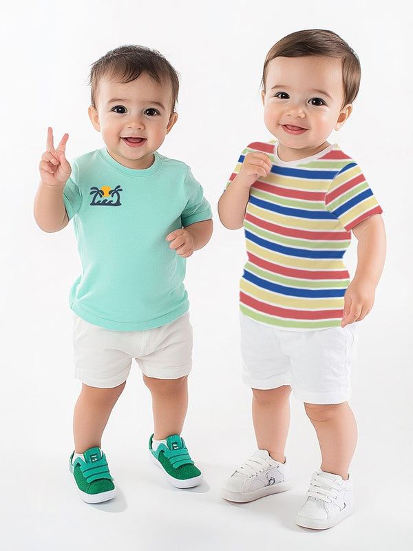 Nauti Nati Boys Pack of 2 Graphic Printed Cotton Antimicrobial T-shirts